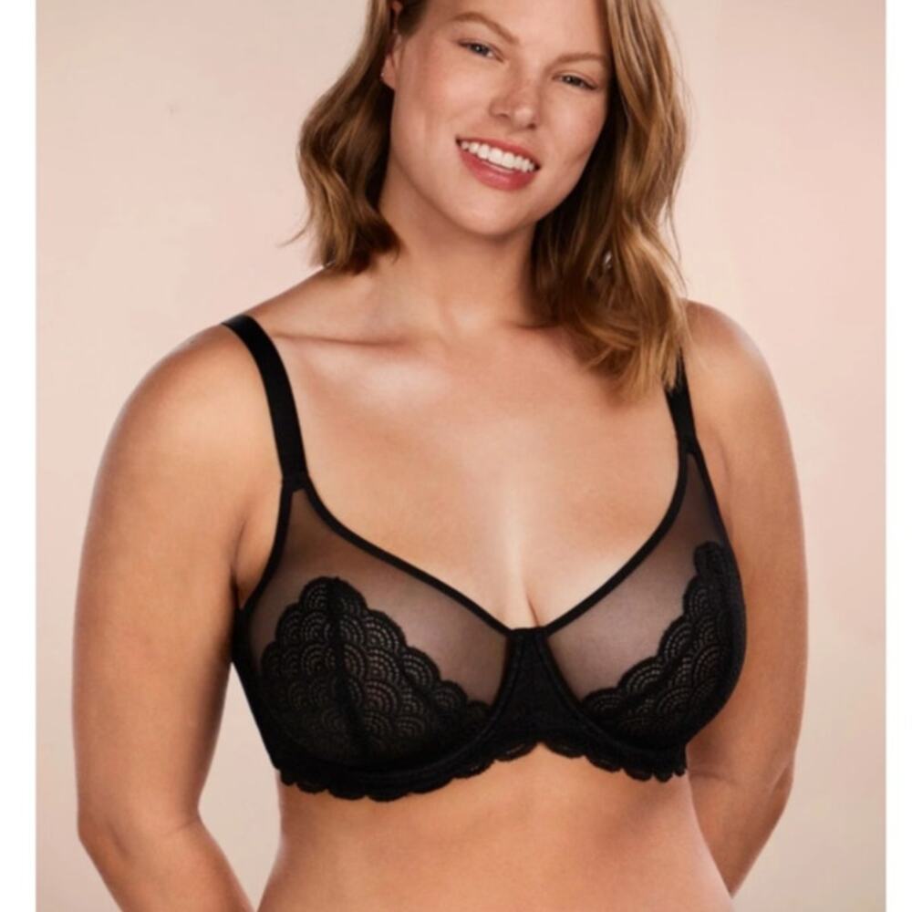 HSIA Mermaid Scales Lace Underwire Bra NWT Black 44DD Minimizer